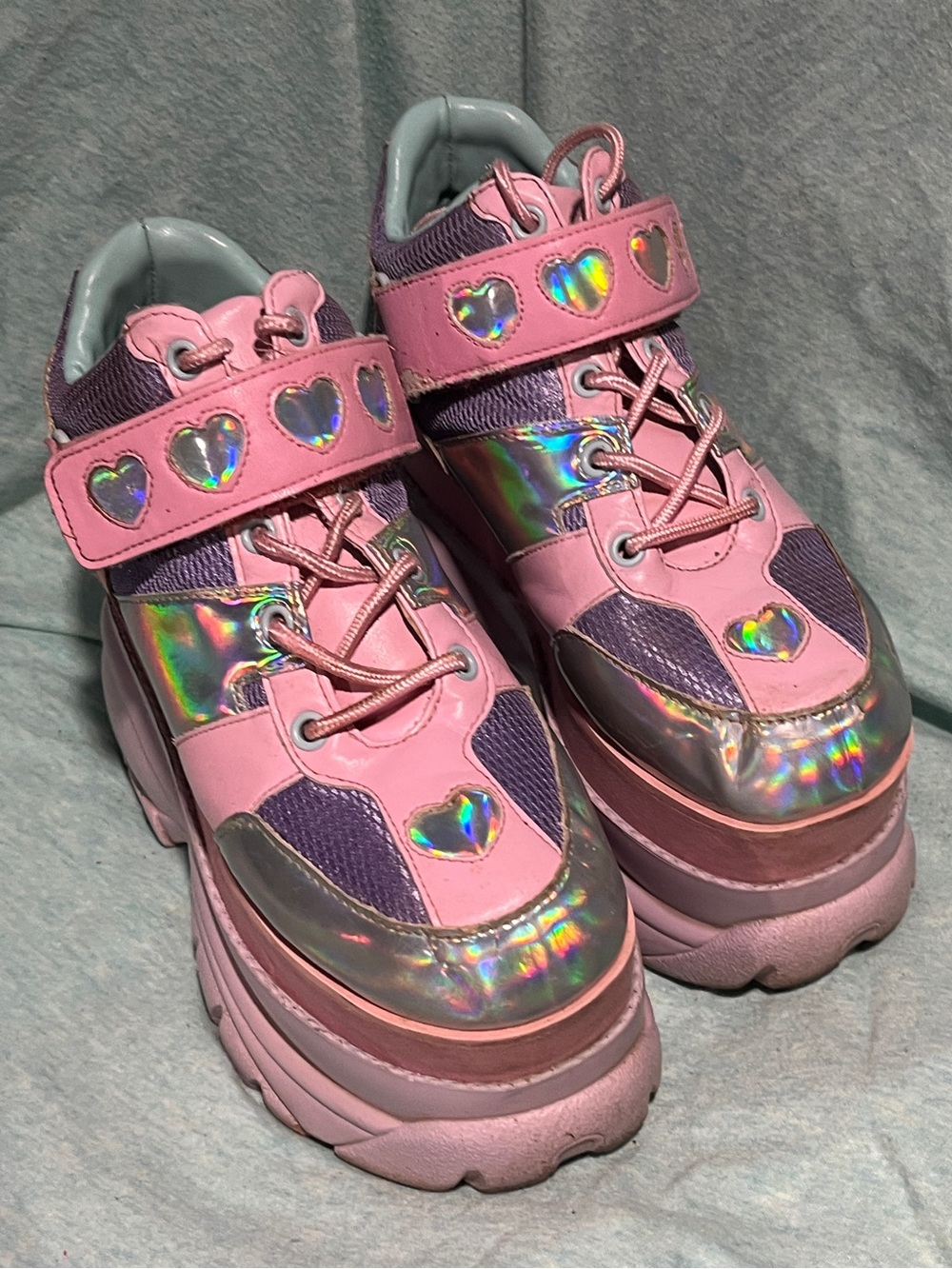 Sugar Thrillz Pink Holographic Heart Platform Sneakers